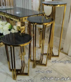 میز 3 سایز طرح نازی با شیشه آبکاری طلایی